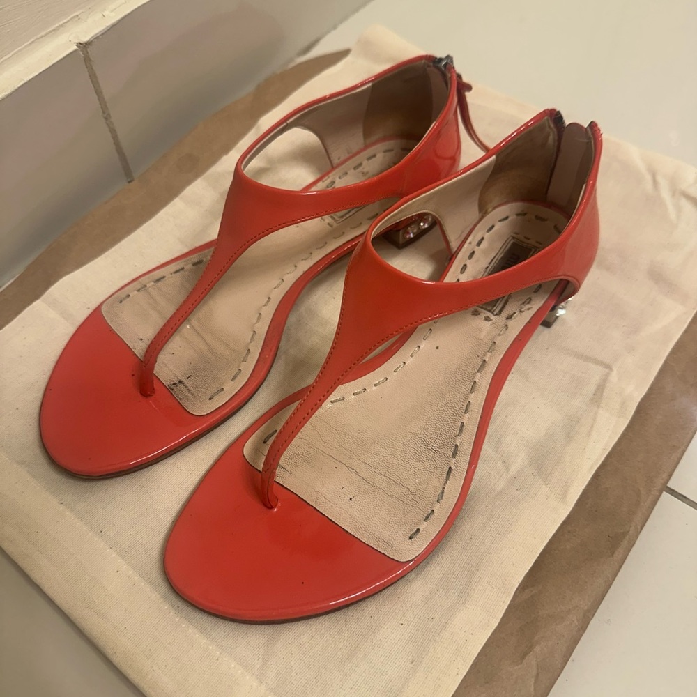 AUTHENTIC Miu Miu Coral Sandals with Asymmetrical Straps
